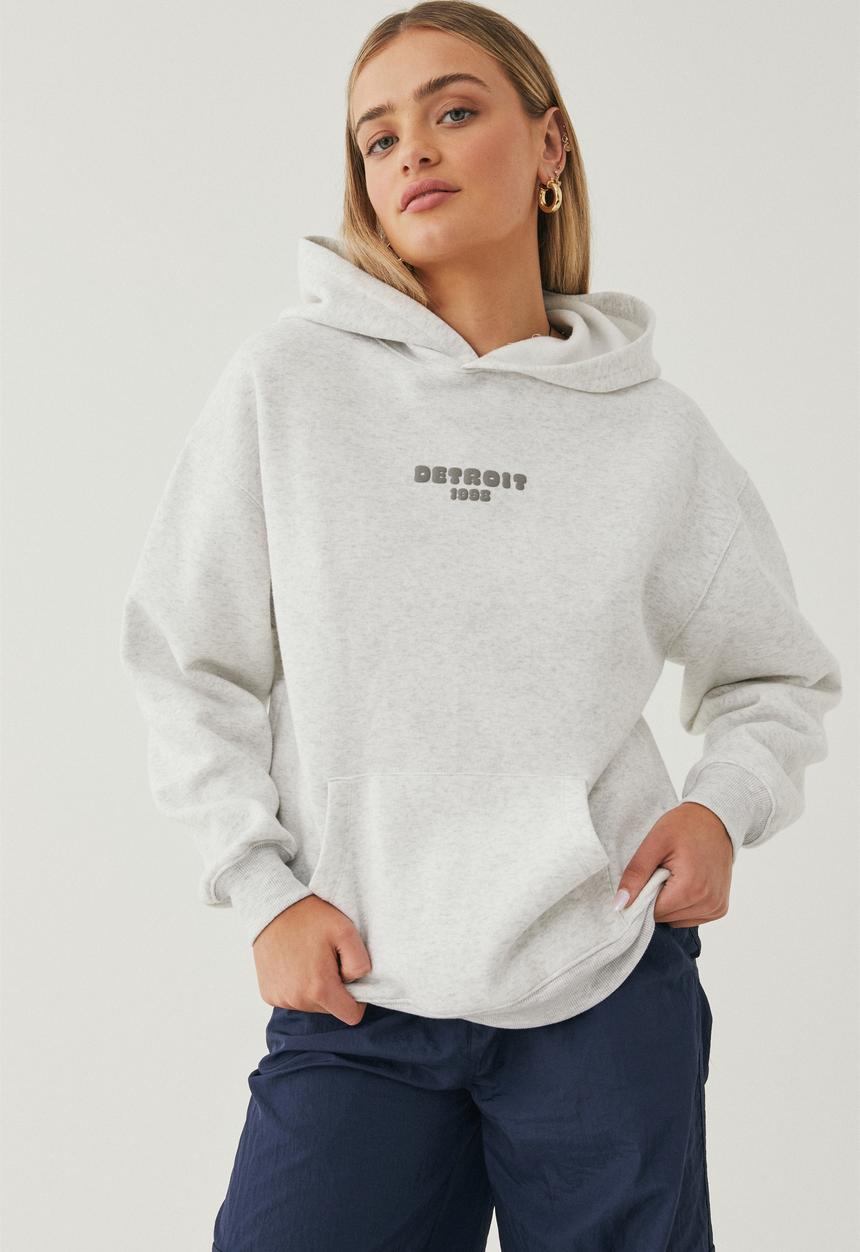 Supré  - Paige oversized printed hoodie - light grey marle/detroit
