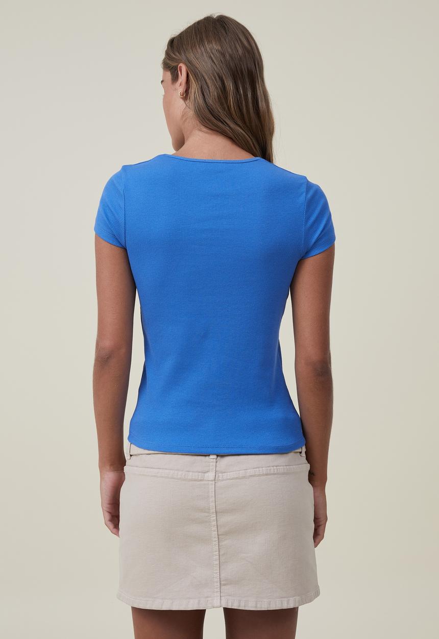 Cotton On - The one organic rib crew short sleeve tee - cobalt
