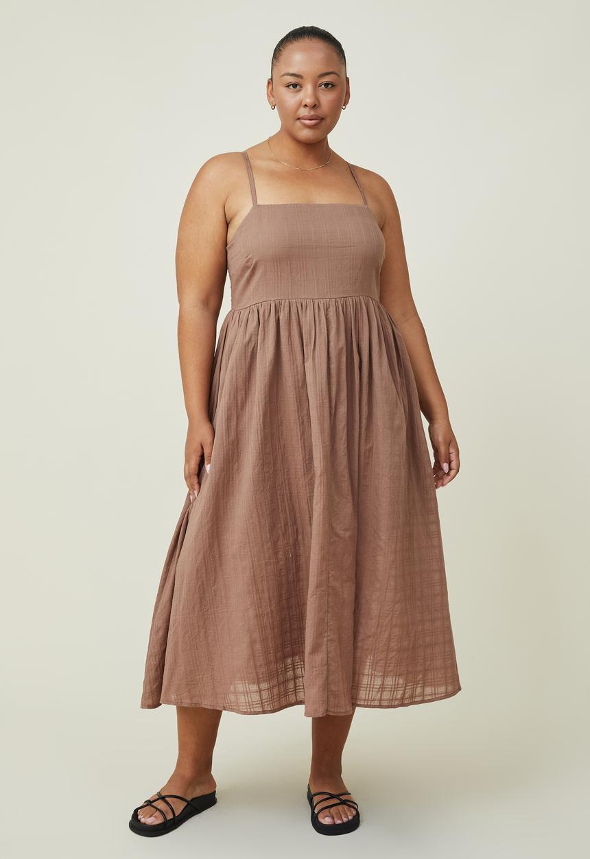 Cotton On - Curve tiane strappy midi dress - russet brown