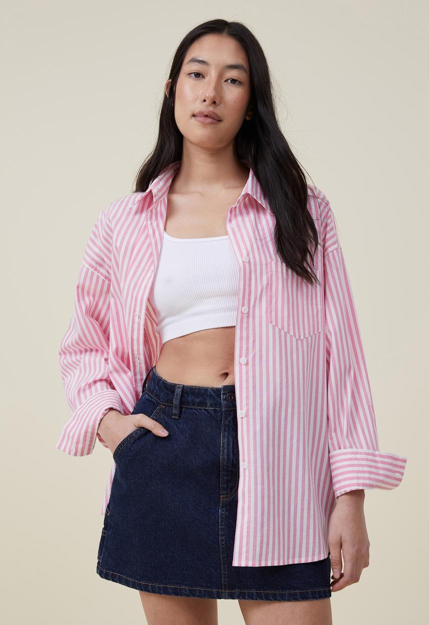 Cotton On - Dad shirt - candy pink pinstripe