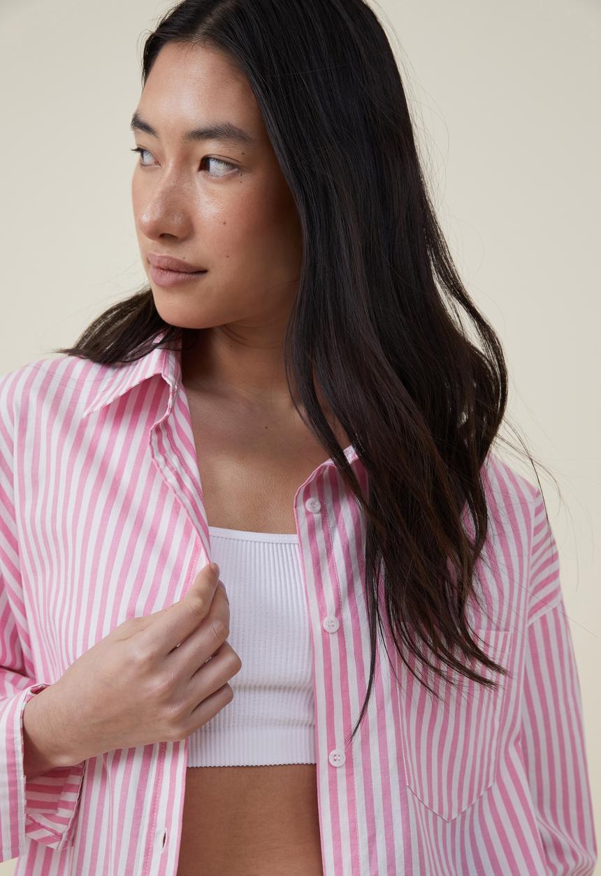Cotton On - Dad shirt - candy pink pinstripe