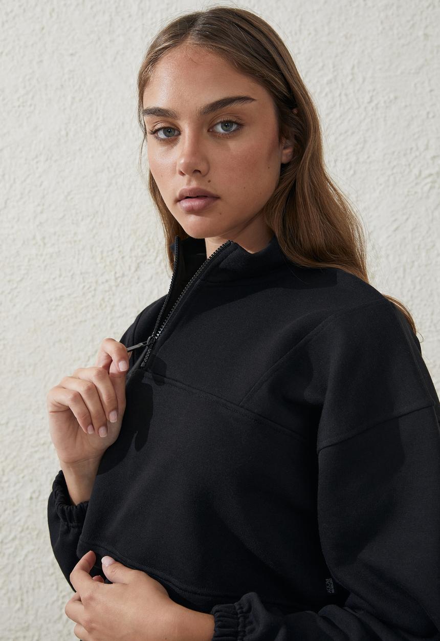 Cotton On - Half zip crop jumper - black