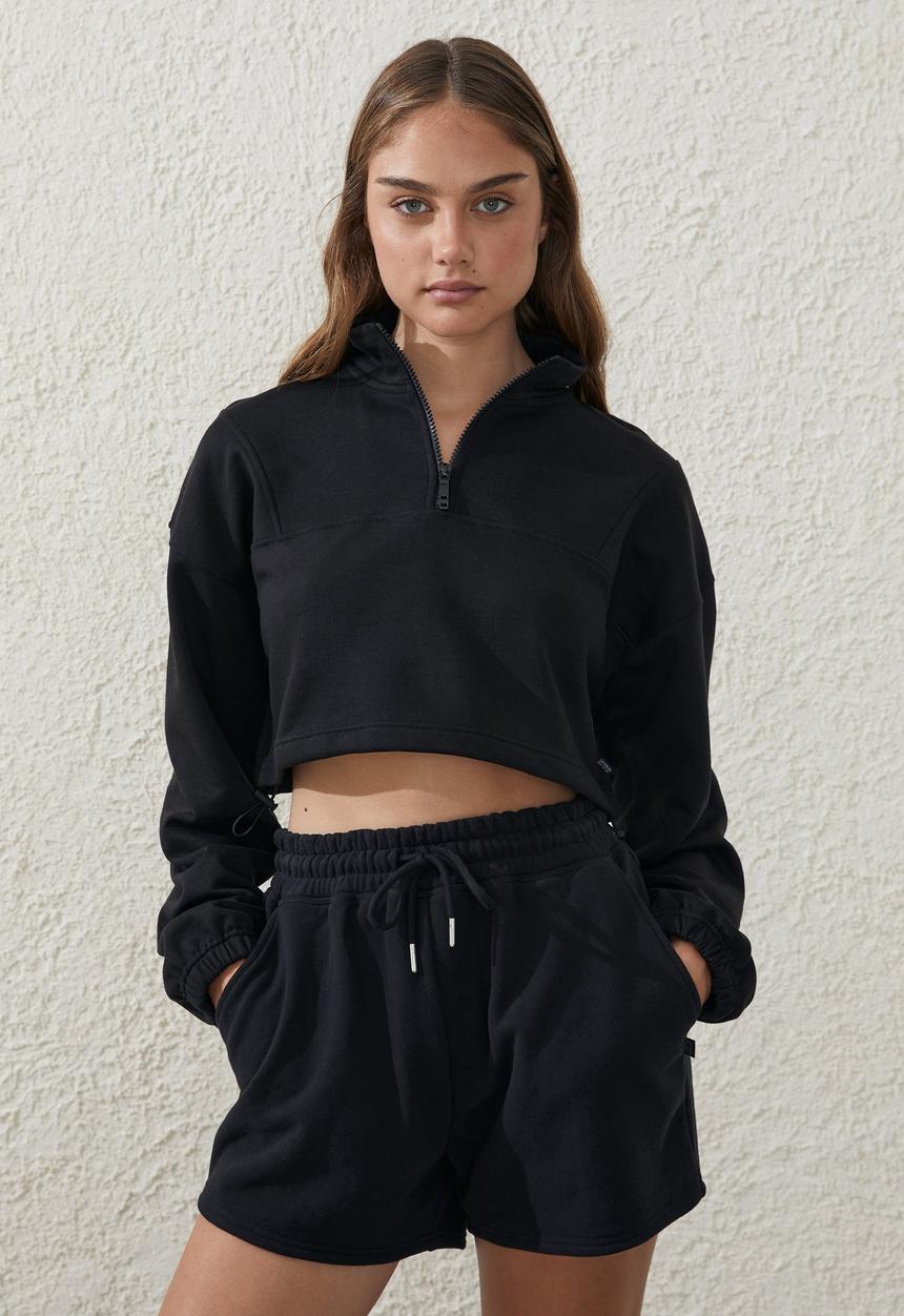 Cotton On - Half zip crop jumper - black