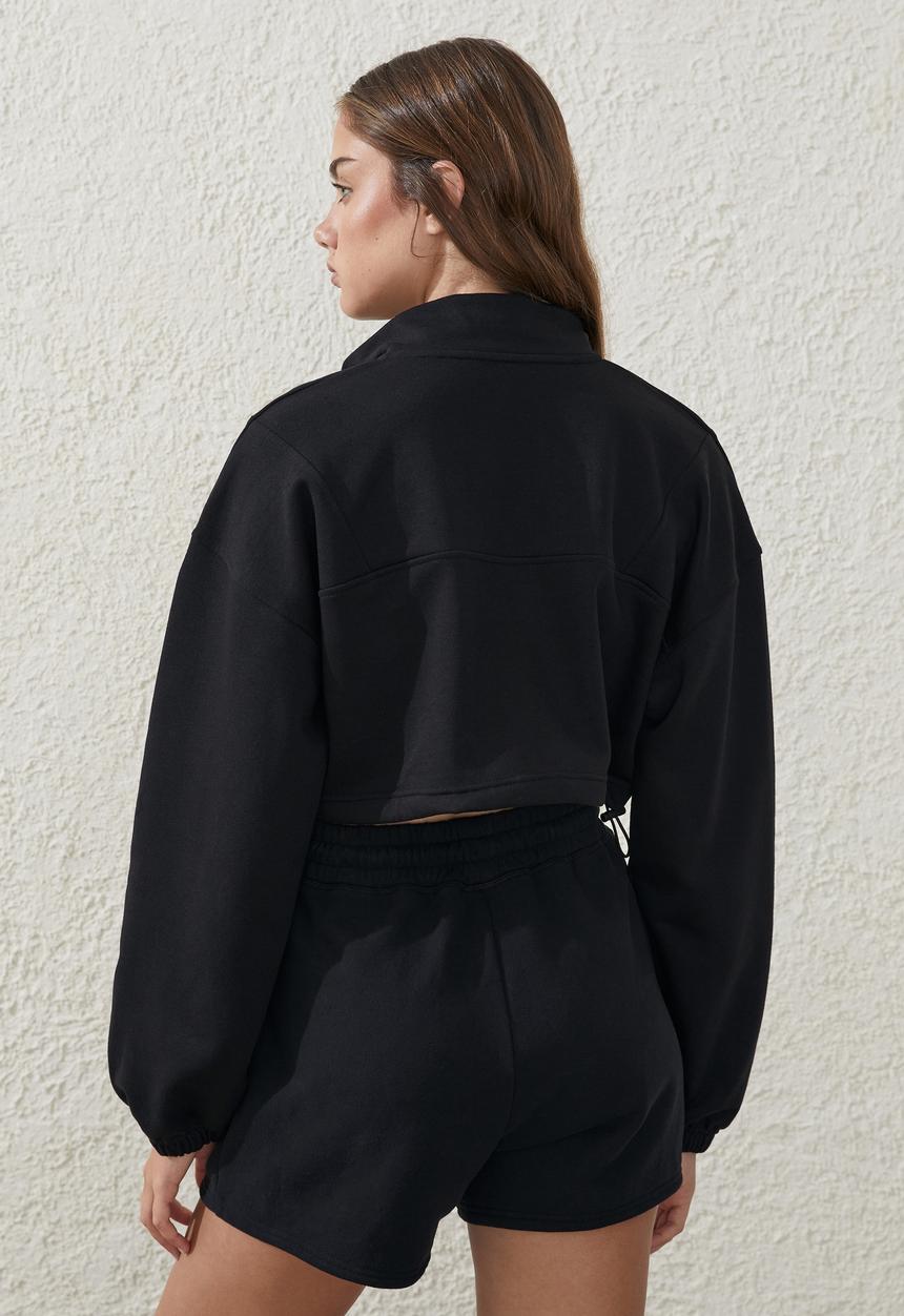 Cotton On - Half zip crop jumper - black