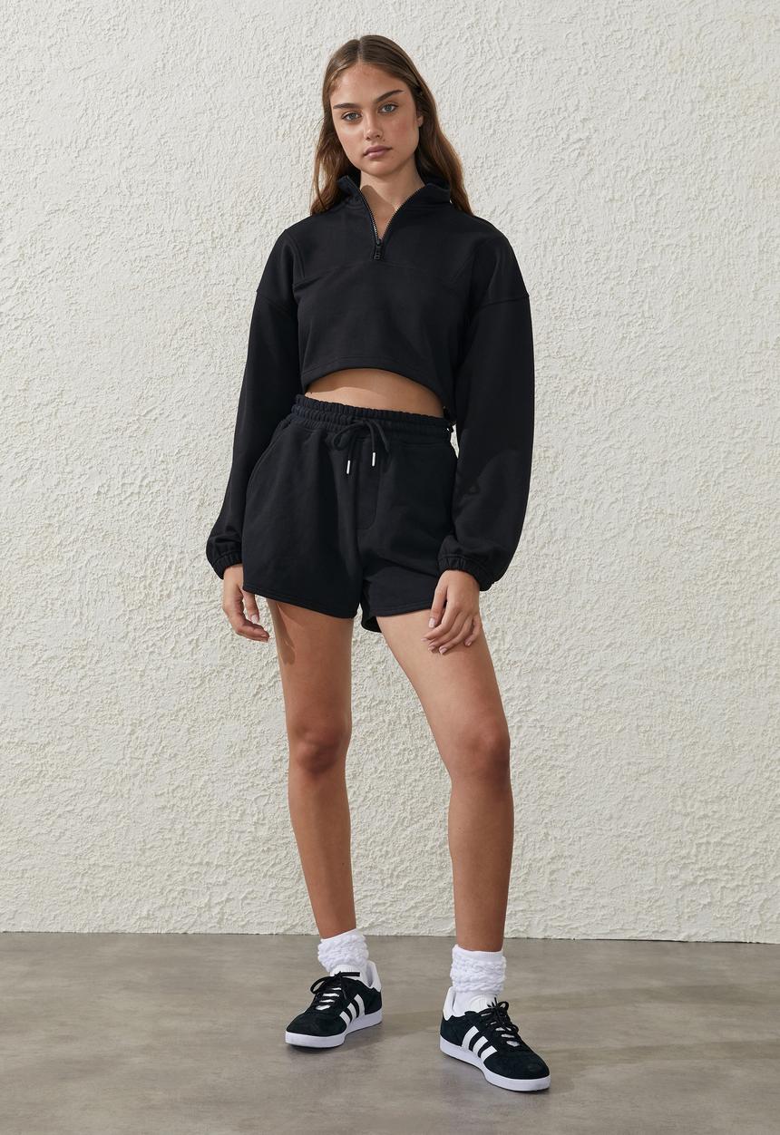 Cotton On - Half zip crop jumper - black
