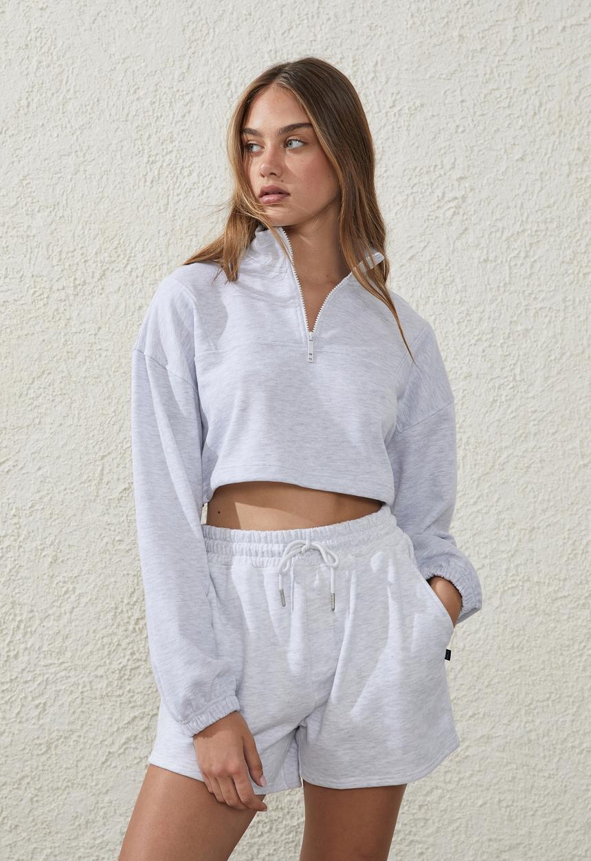Cotton On - Half zip crop jumper - cloudy grey marle 