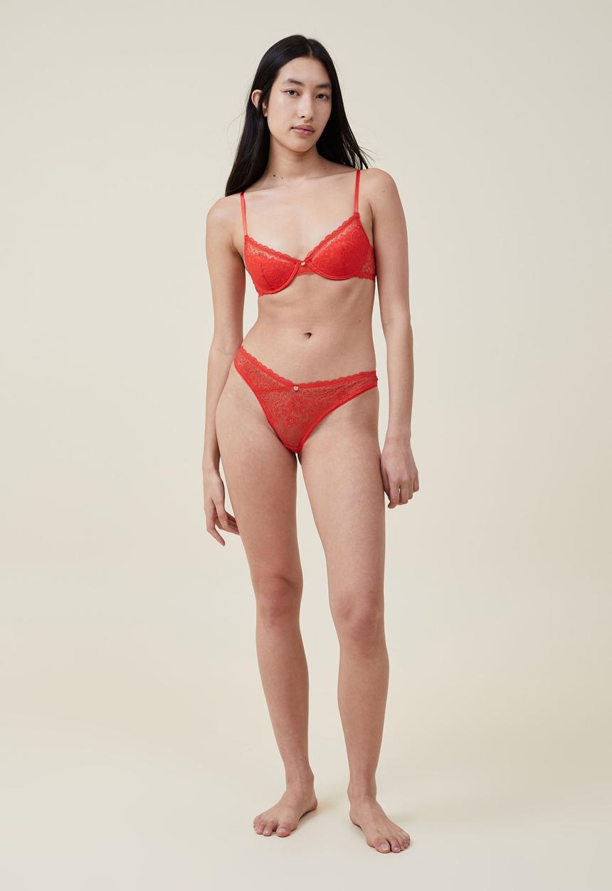 Cotton On - Cassie lace dip g-string brief - salsa