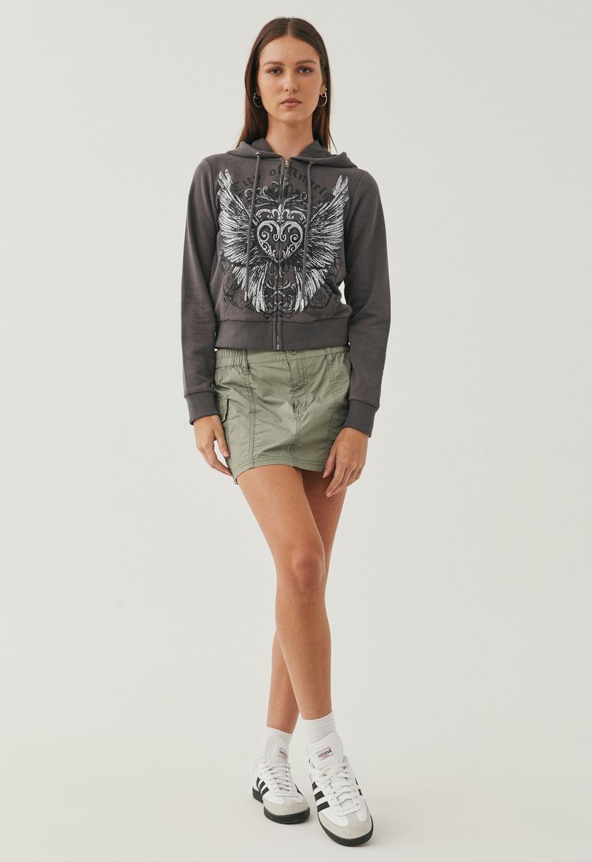 Supré  - Avril graphic zip thru hoodie - granite grey/winged heart