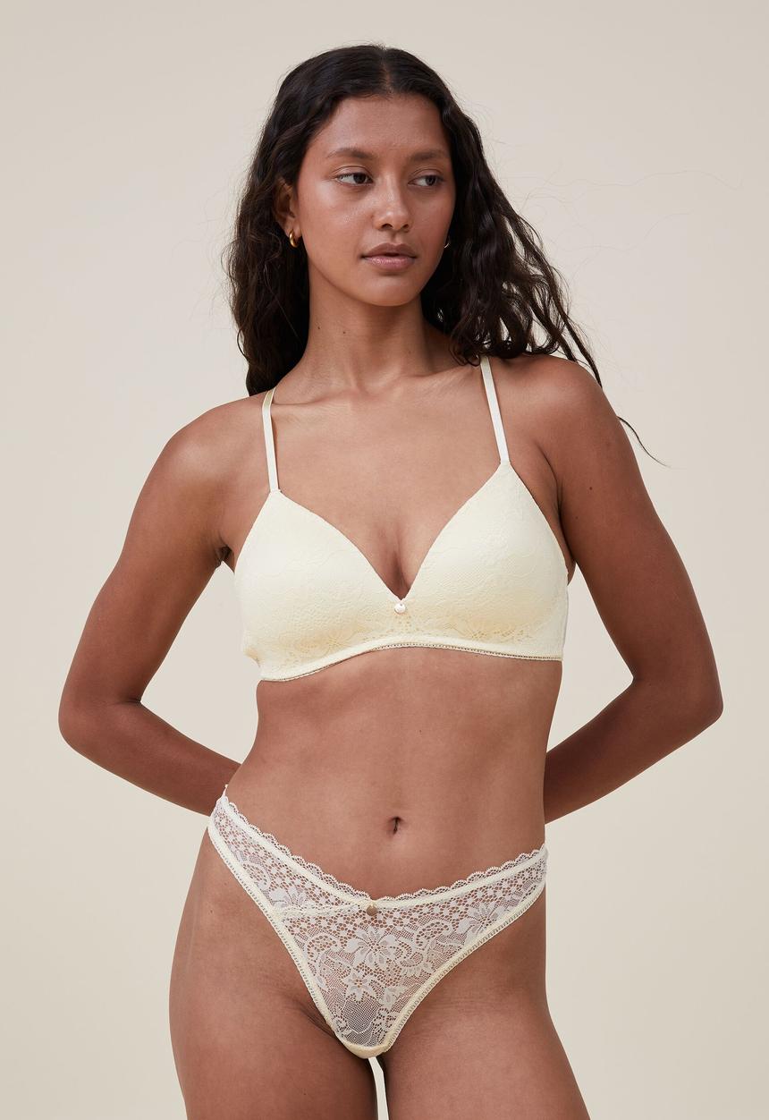Cotton On - Cassie lace dip g-string brief - sugar cookie