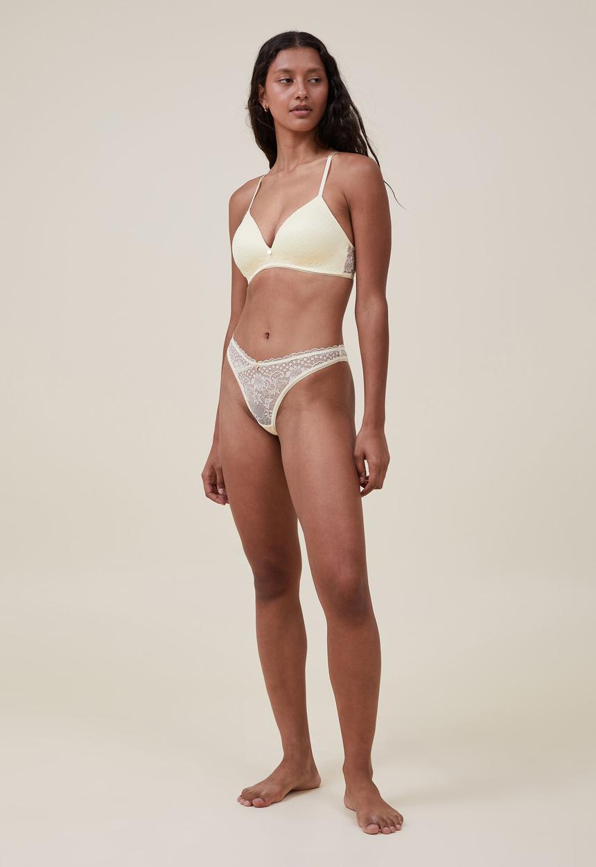 Cotton On - Cassie lace dip g-string brief - sugar cookie