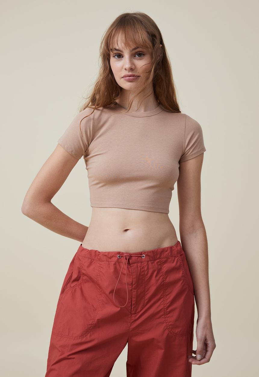 Cotton On - Micro crop tee - chestnut