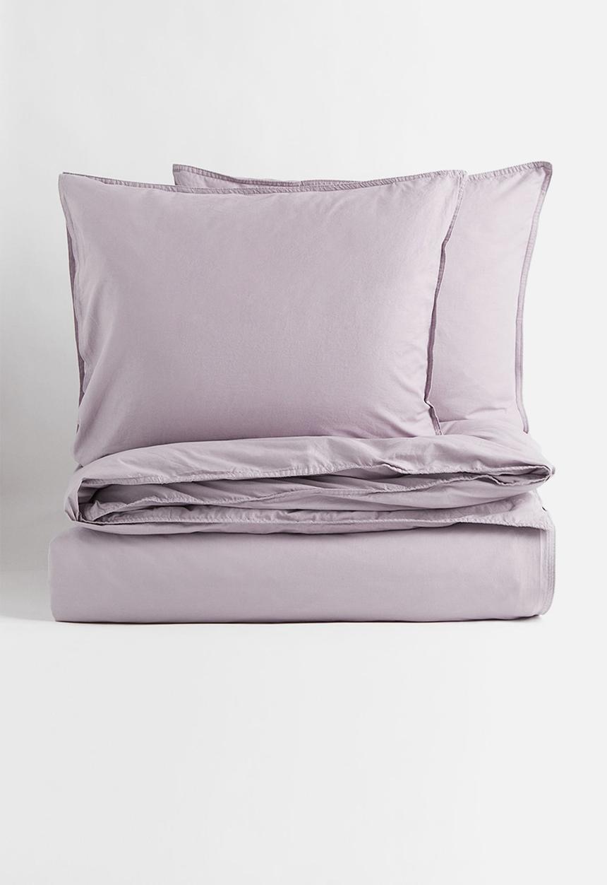 H&M - Double/king size cotton duvet cover set - light mauve