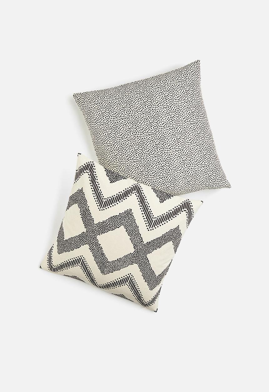H&M - 2 Pack cotton canvas cushion covers - dark grey/patterned