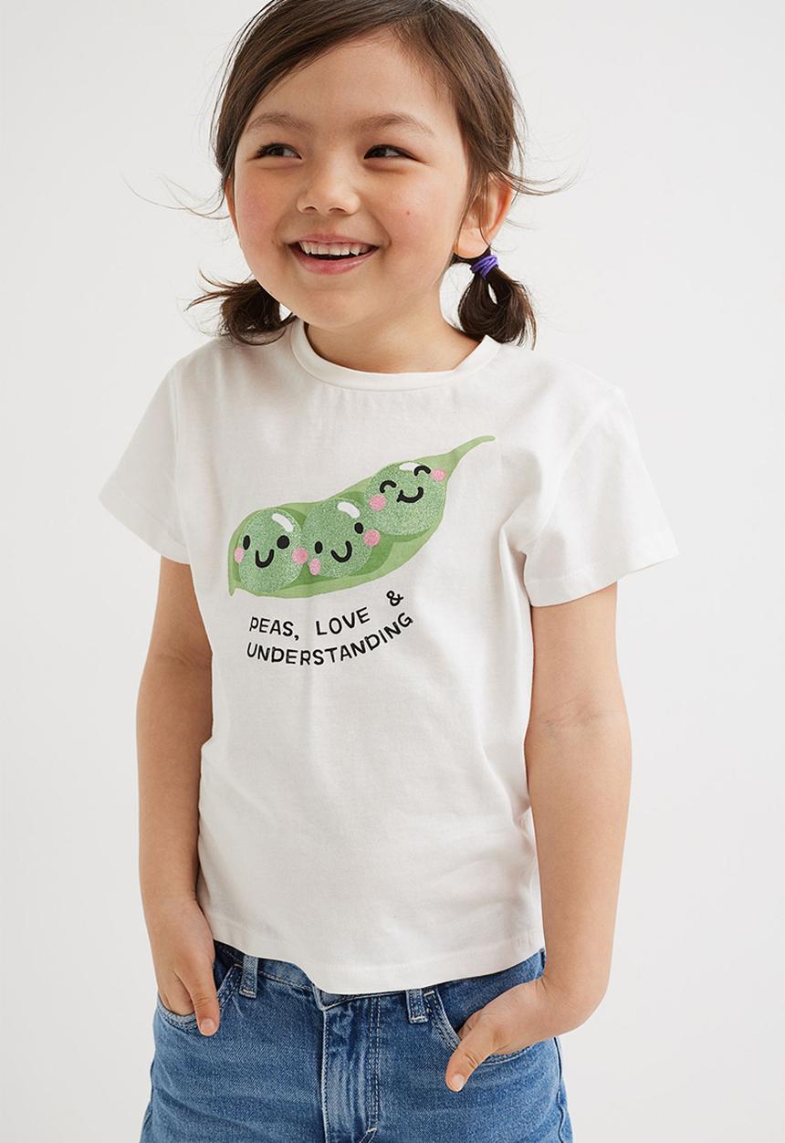 H&M - Printed T-shirt - natural white/peas