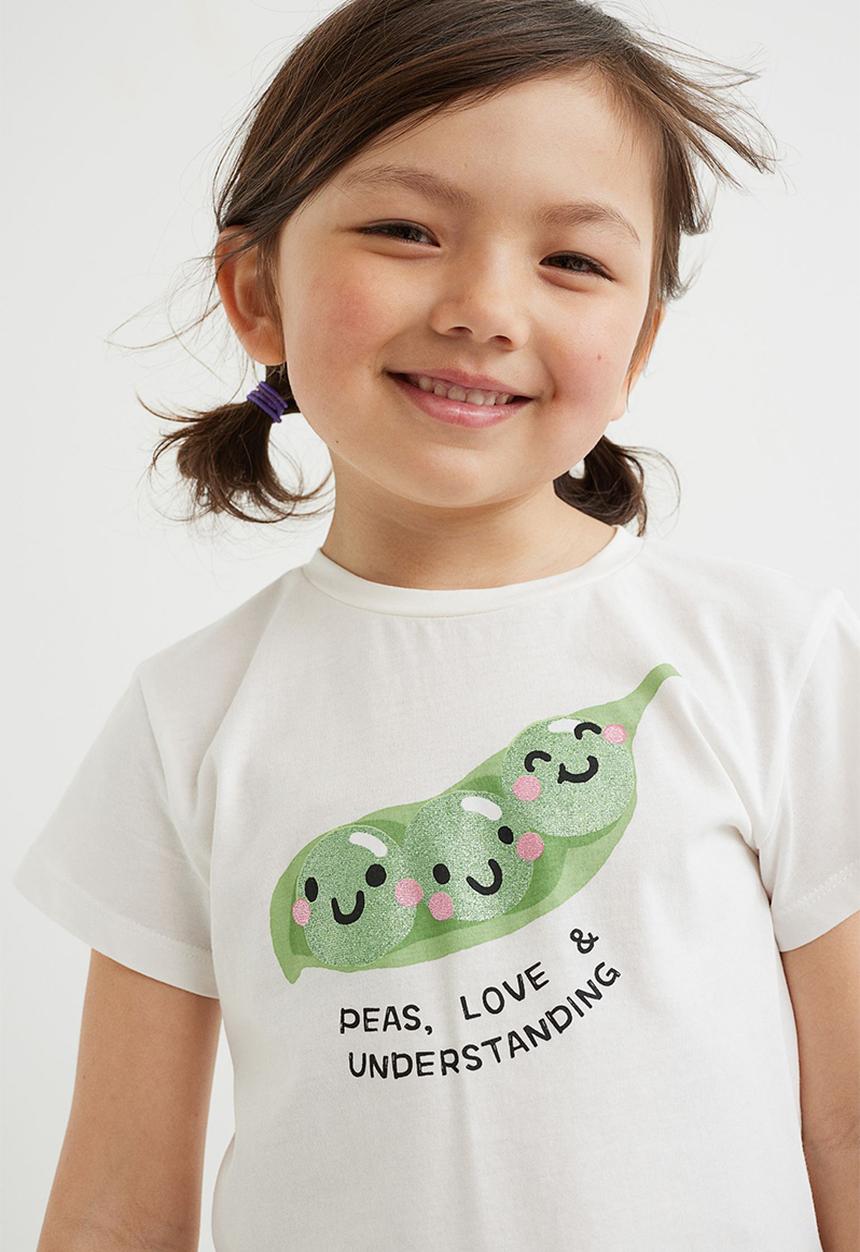 H&M - Printed T-shirt - natural white/peas