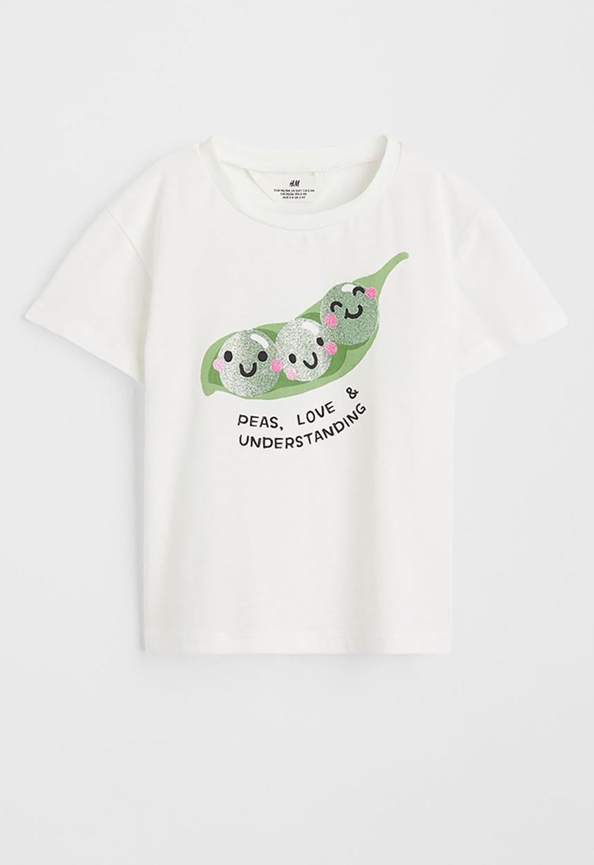 H&M - Printed T-shirt - natural white/peas