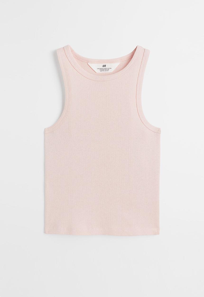 H&M - Ribbed cotton vest top - powder pink