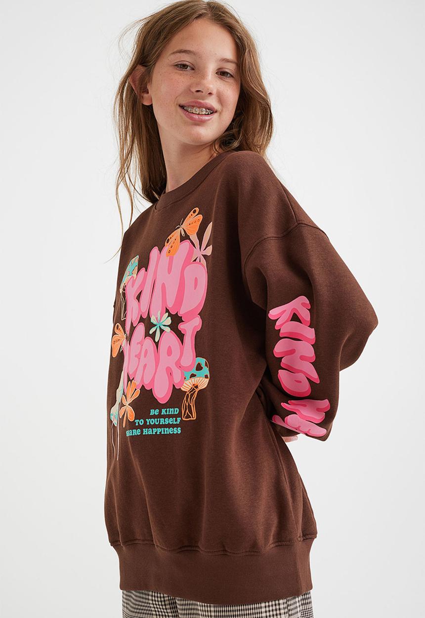 H&M - Oversized sweatshirt - dark brown/kind heart