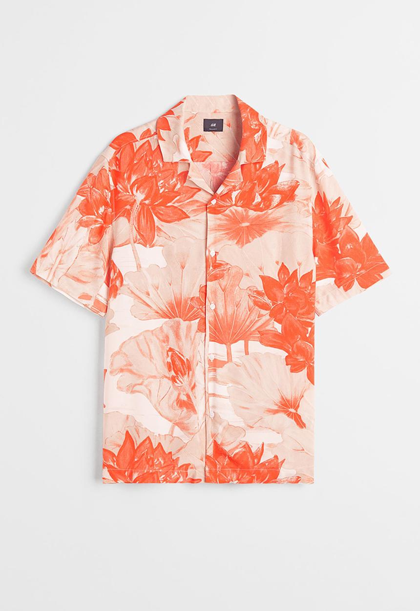 H&M - Relaxed fit patterned resort shirt - orange/floral