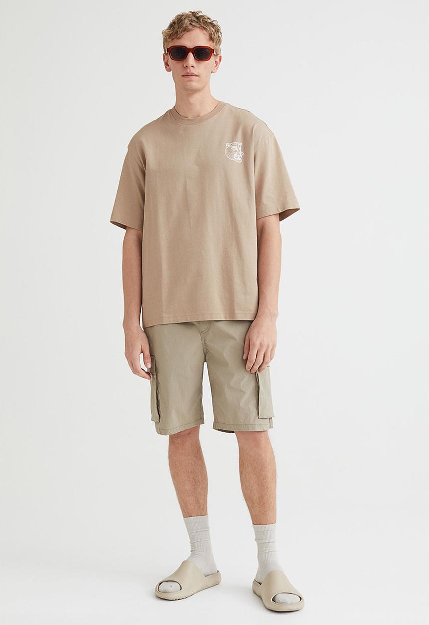 H&M - Relaxed fit printed T-shirt - beige/wolf