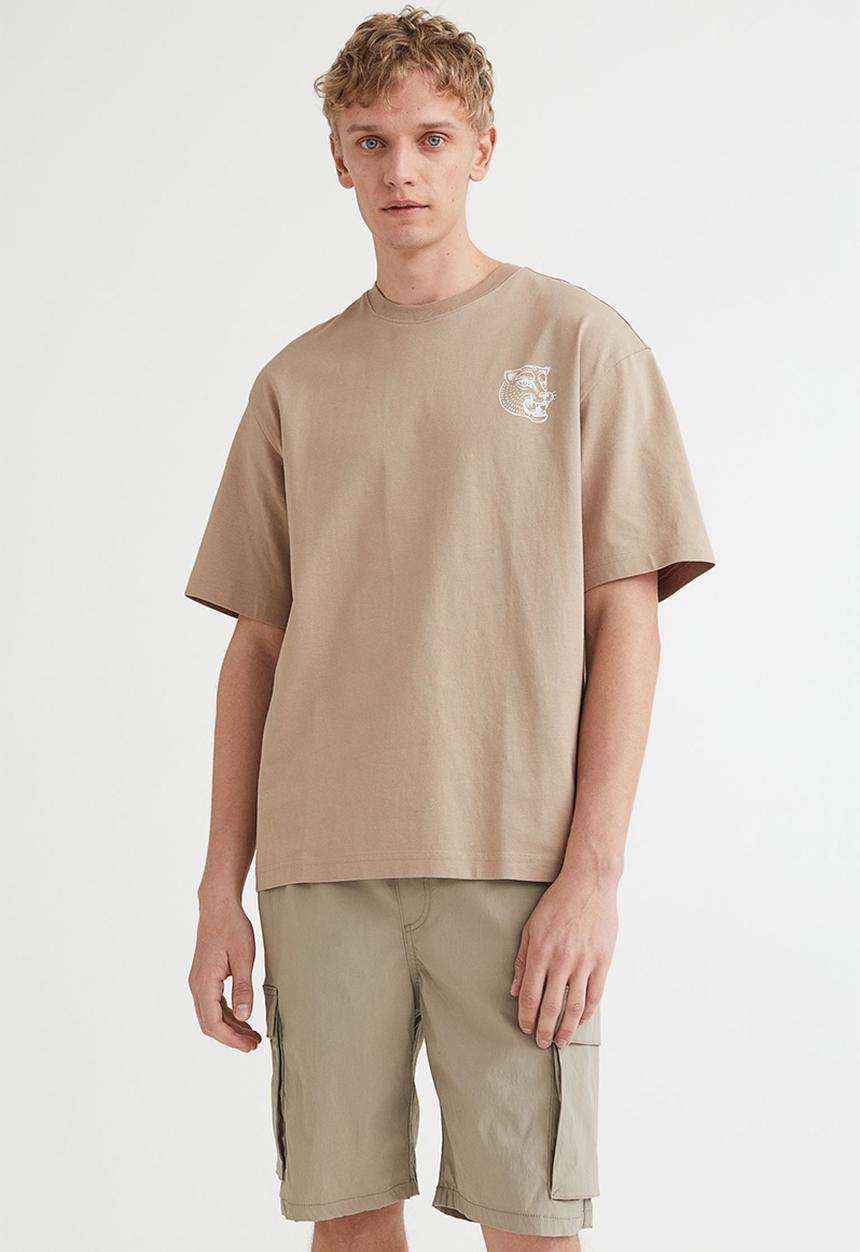H&M - Relaxed fit printed T-shirt - beige/wolf