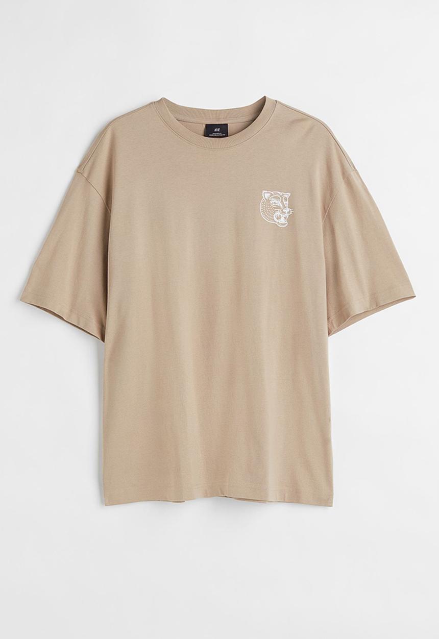 H&M - Relaxed fit printed T-shirt - beige/wolf