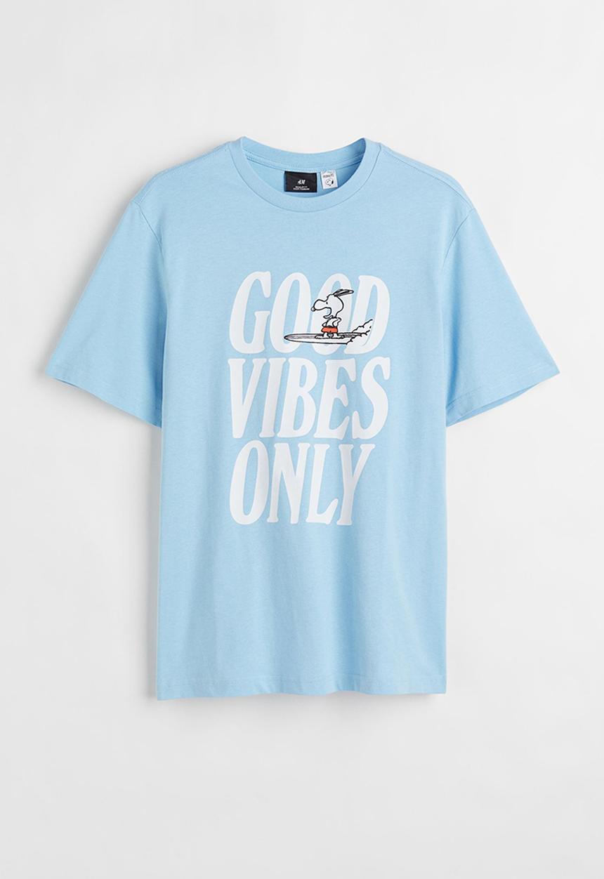 H&M - Regular fit T-shirt - light blue/snoopy