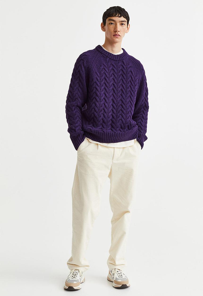 H&M - Regular fit wool-blend cable-knit jumper - dark purple