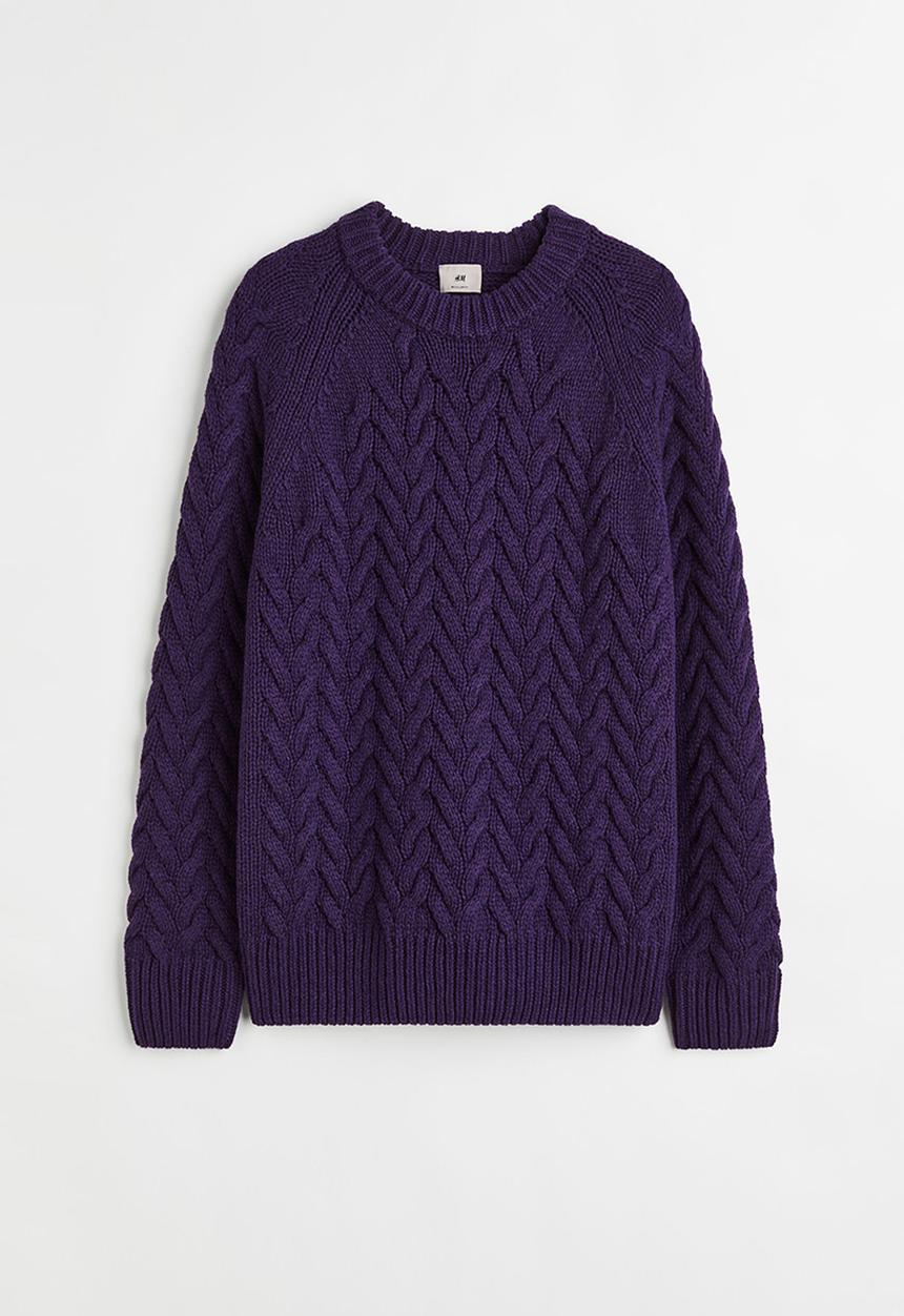 H&M - Regular fit wool-blend cable-knit jumper - dark purple
