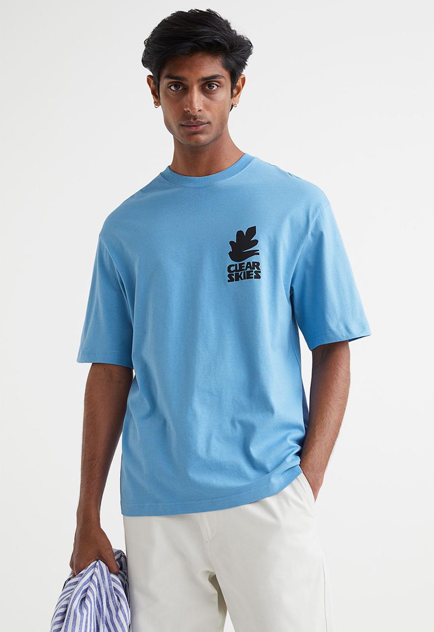H&M - Relaxed fit printed T-shirt - blue/clear skies