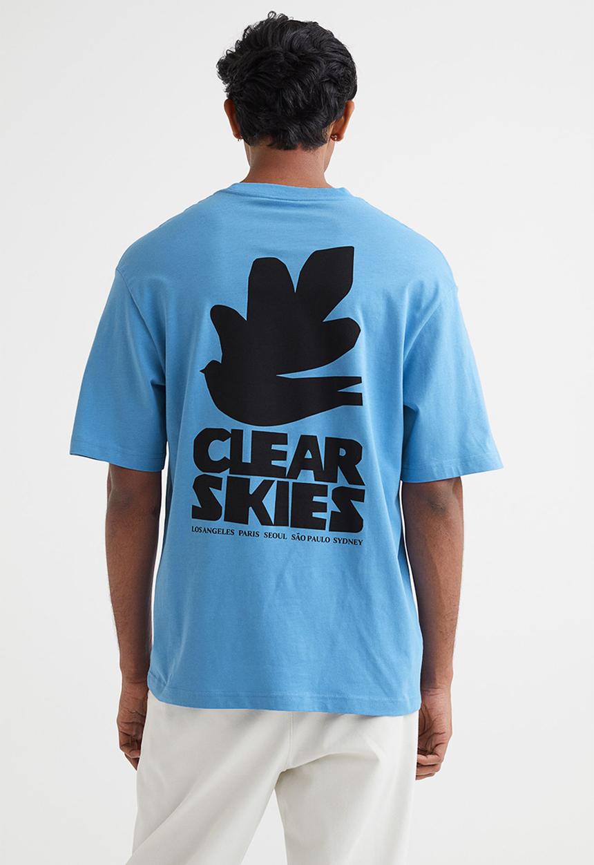 H&M - Relaxed fit printed T-shirt - blue/clear skies
