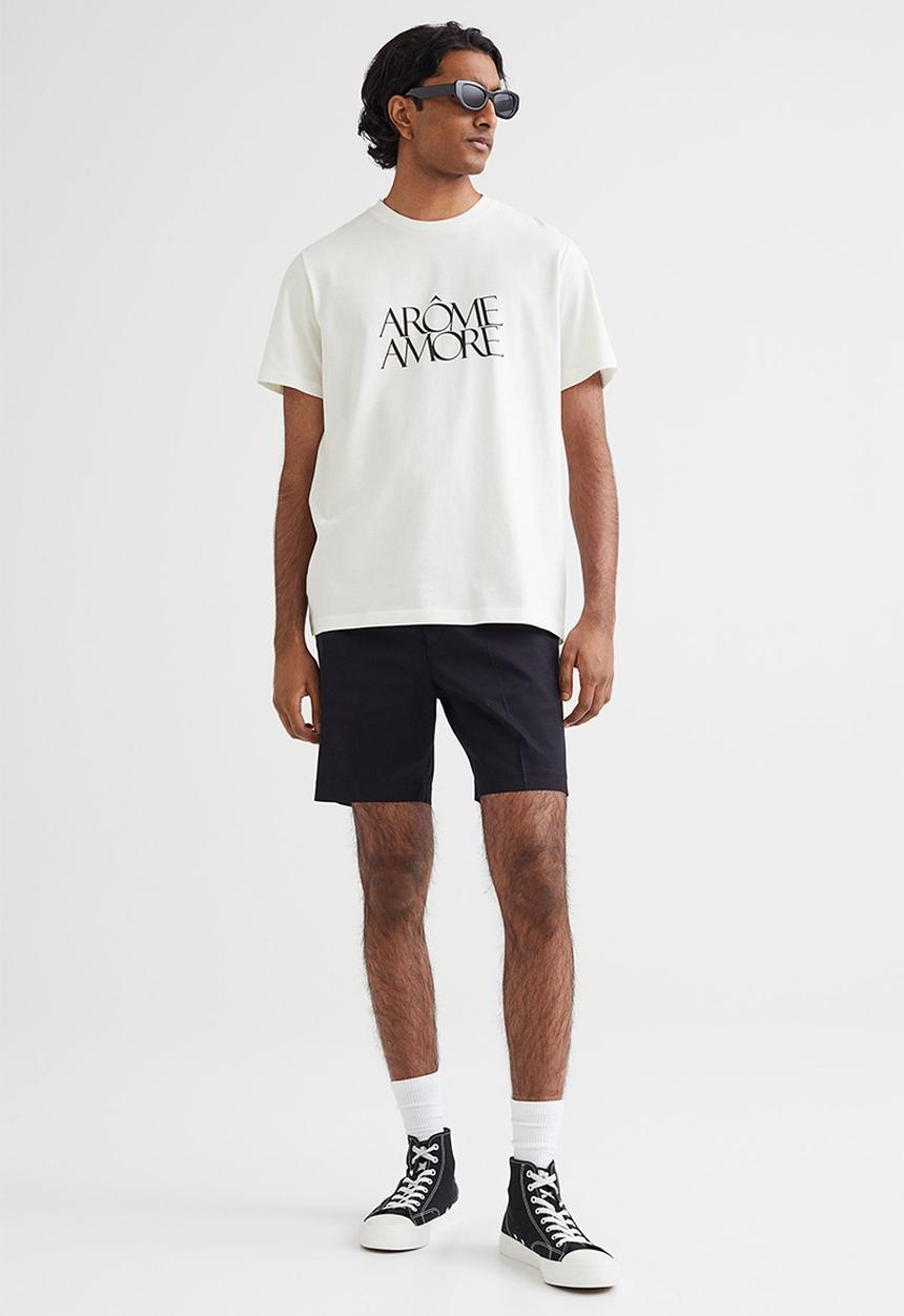 H&M - Regular fit cotton T-shirt - white/arôme amore
