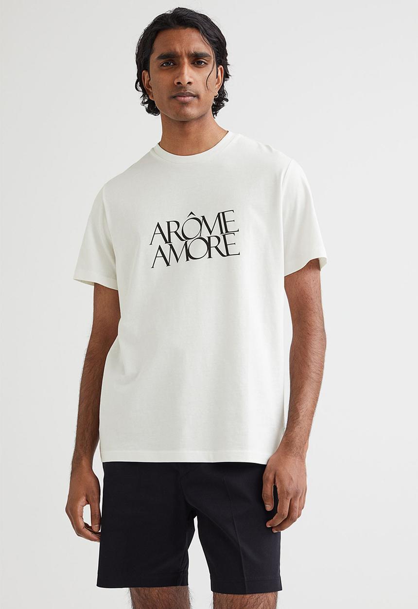 H&M - Regular fit cotton T-shirt - white/arôme amore