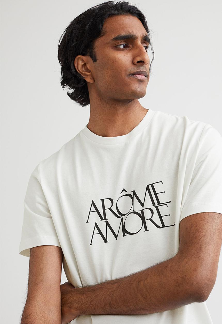 H&M - Regular fit cotton T-shirt - white/arôme amore