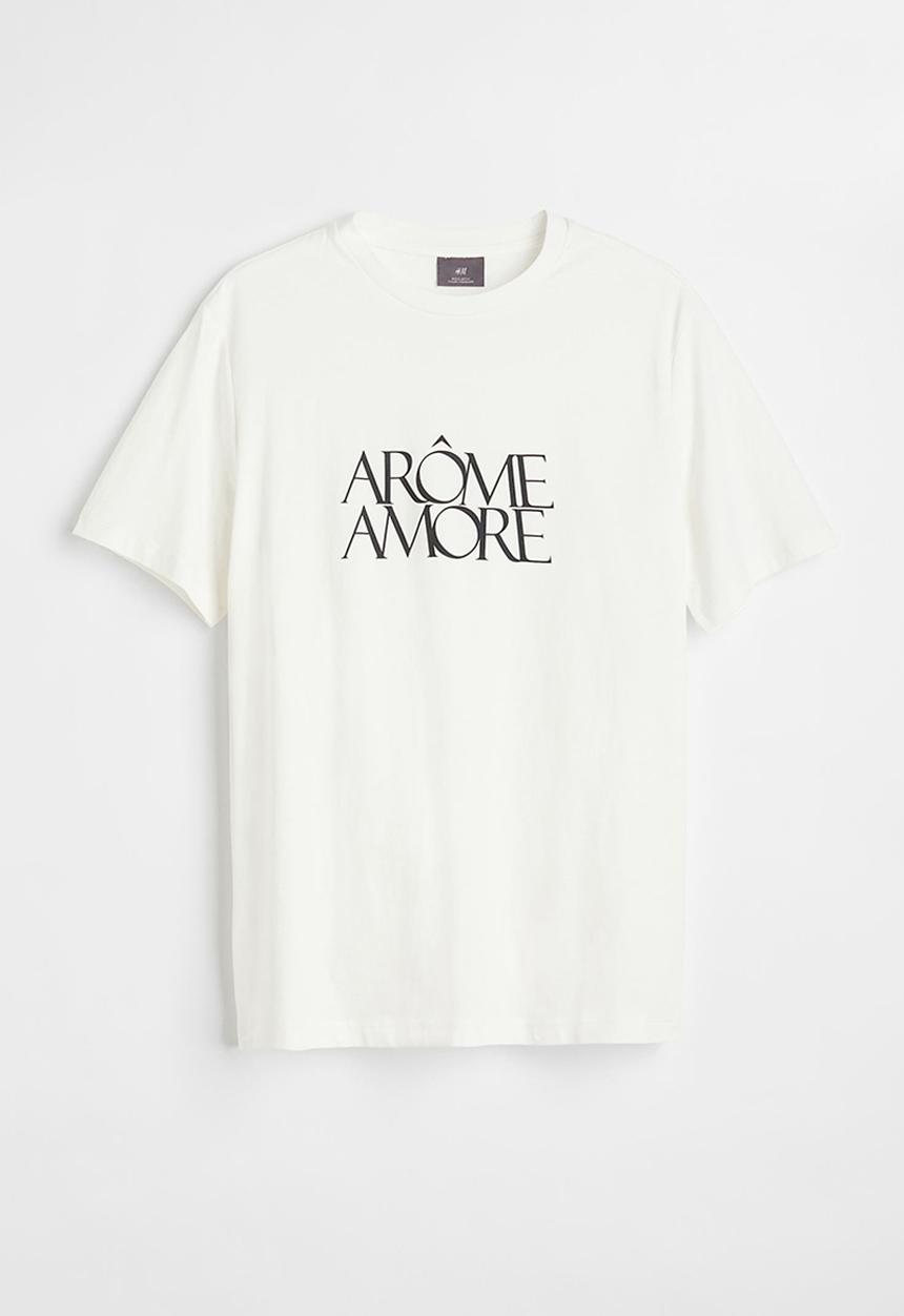 H&M - Regular fit cotton T-shirt - white/arôme amore