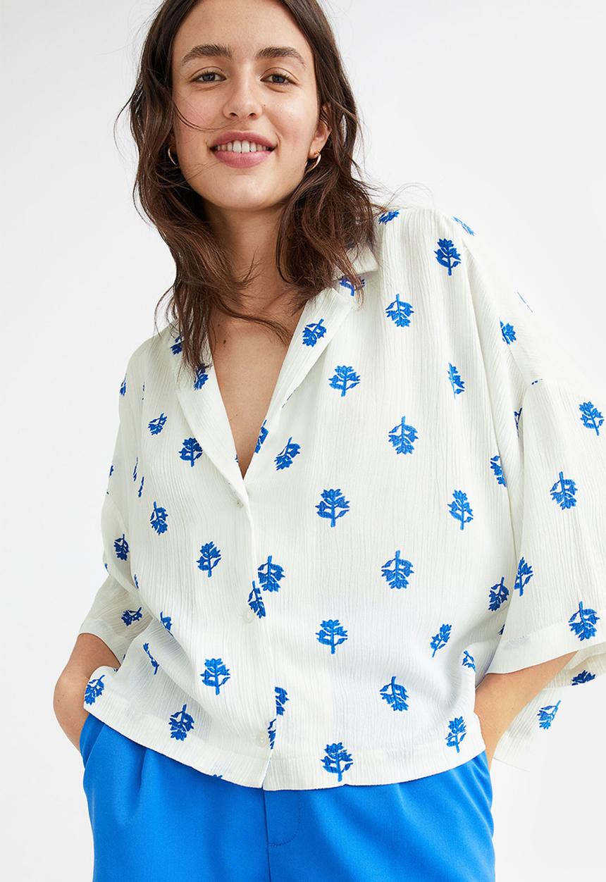 H&M - Oversized resort shirt - white/floral