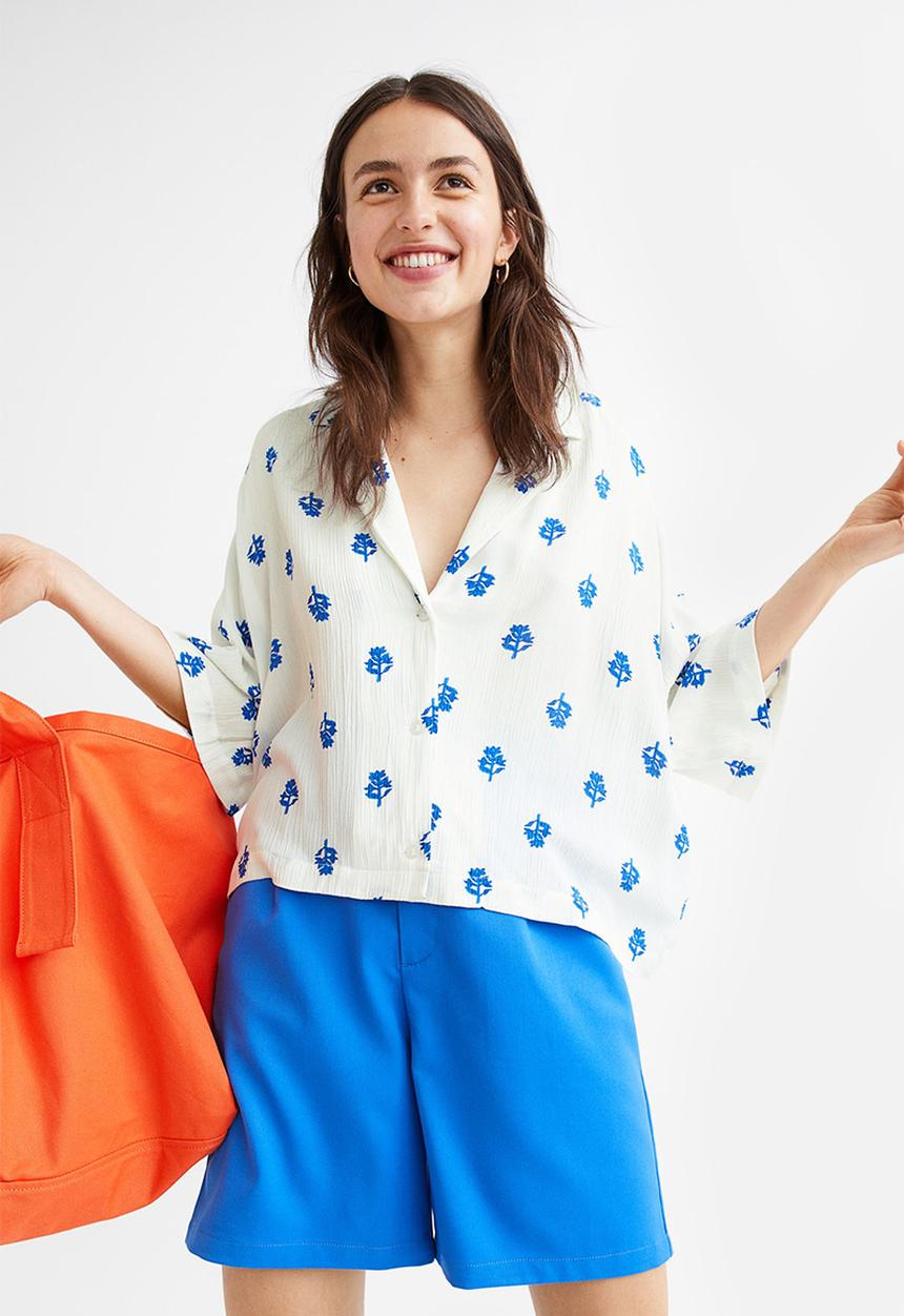 H&M - Oversized resort shirt - white/floral