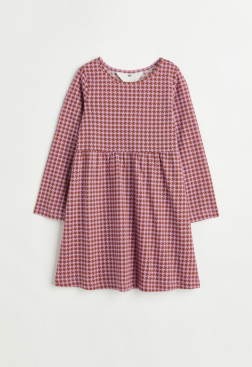 H&M - Cotton jersey dress - purple/dogtooth-patterned