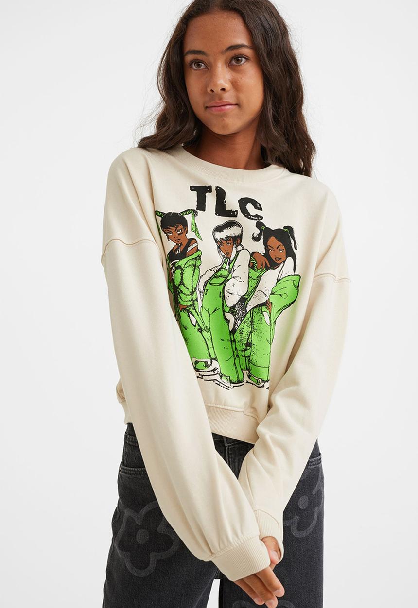 H&M - Boxy printed sweatshirt - natural white/tlc
