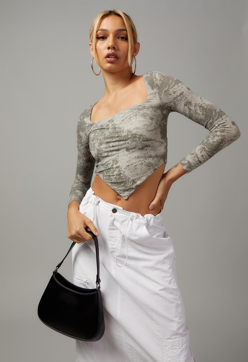 Factorie - Bandana hem printed long sleeve - stone texture