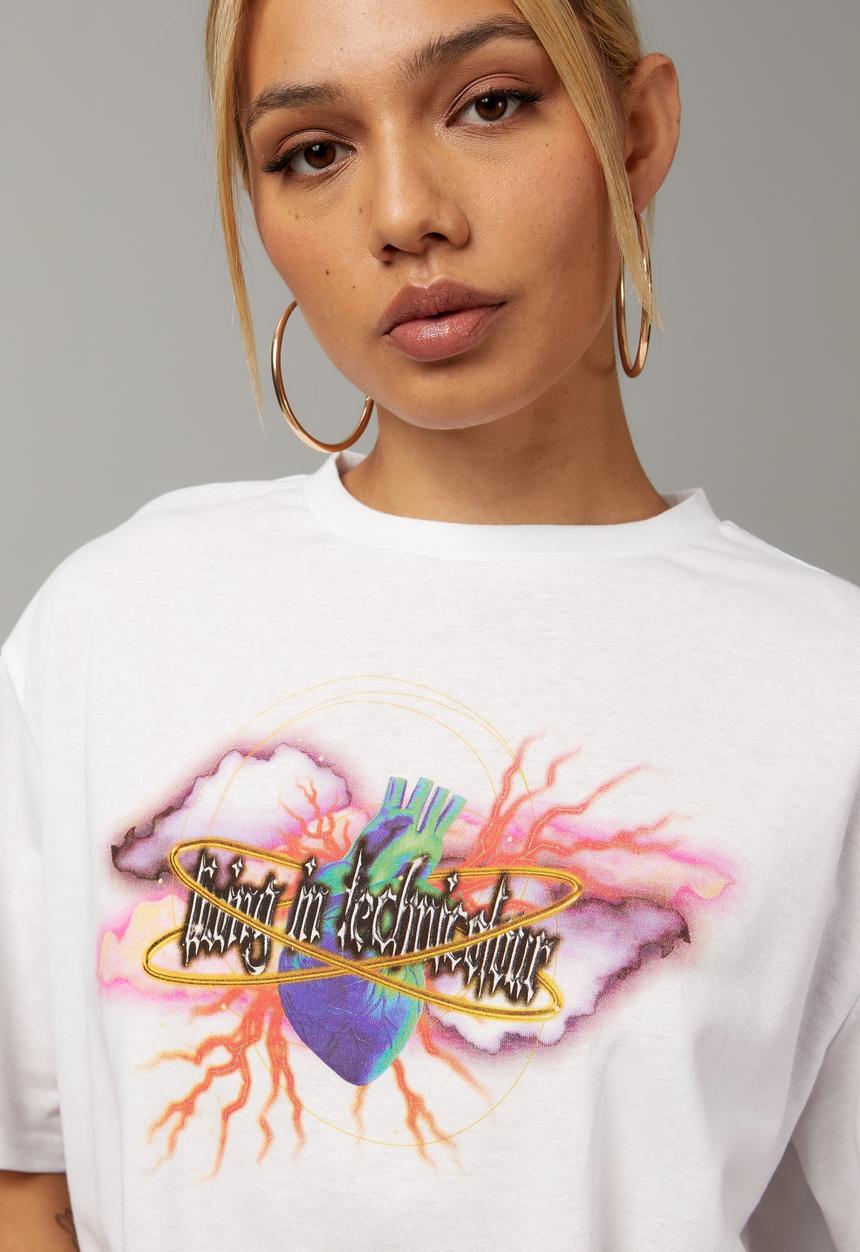 Factorie - Boxy graphic tee - living in technicolour/white