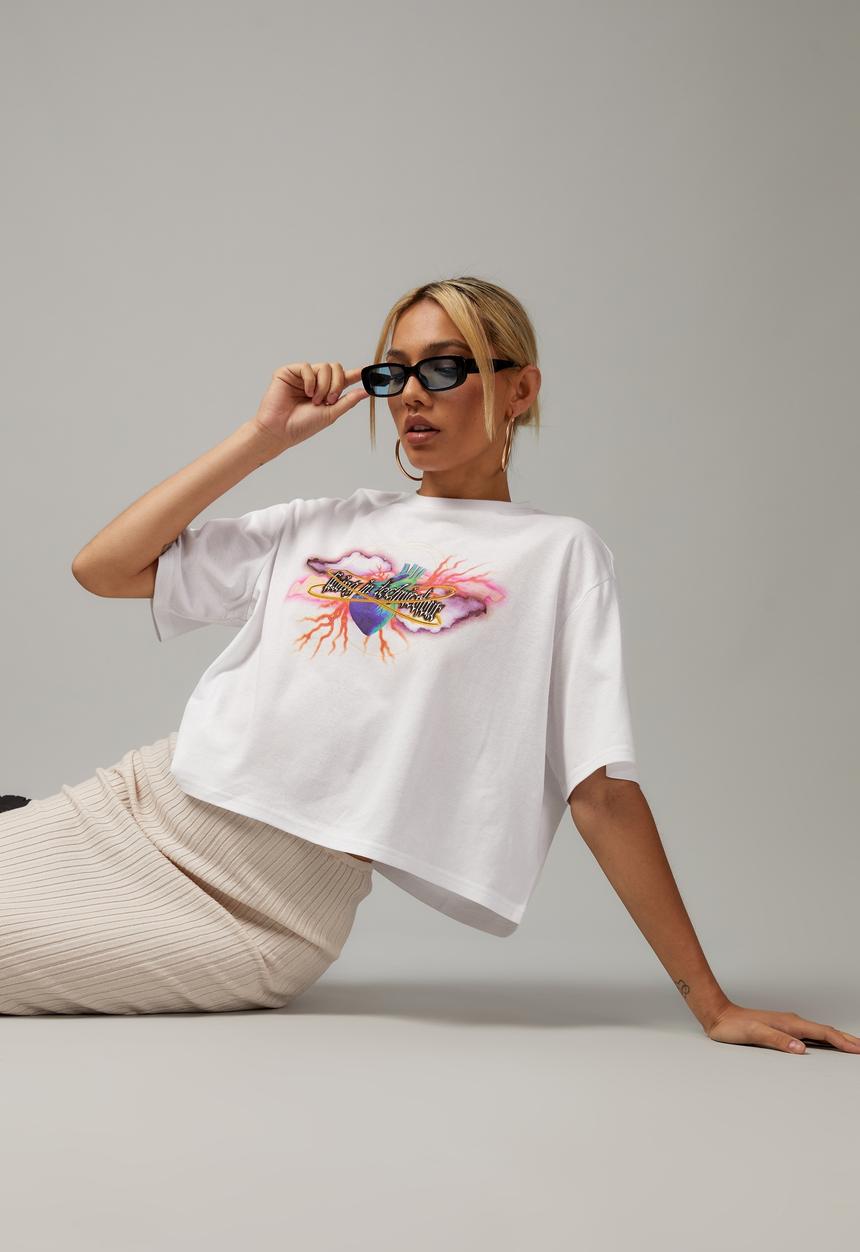 Factorie - Boxy graphic tee - living in technicolour/white