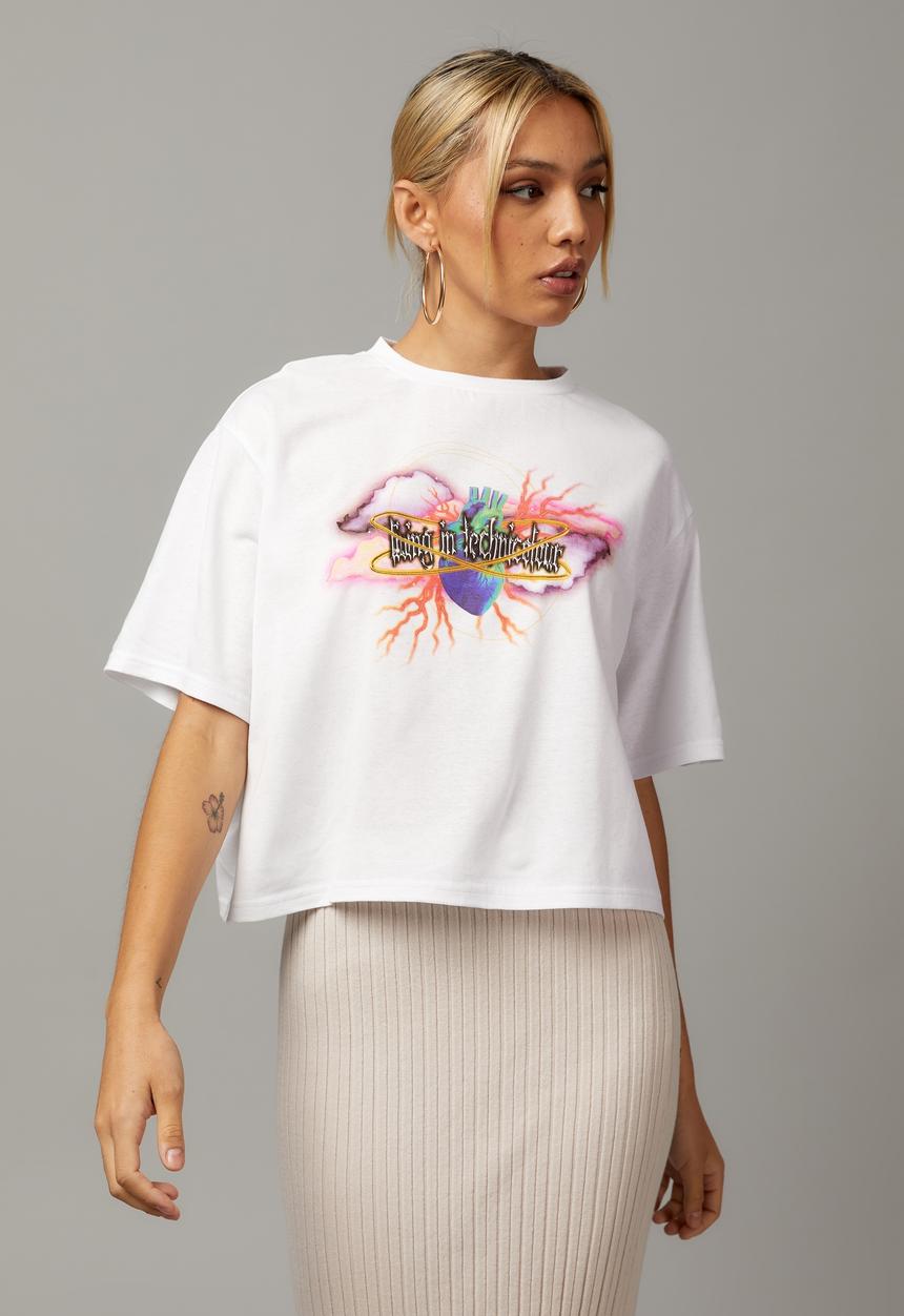 Factorie - Boxy graphic tee - living in technicolour/white