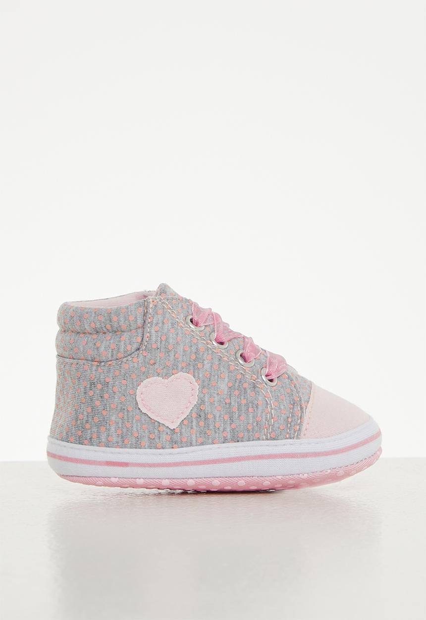Pop Candy - Lace up sneaker with heart - grey & pink