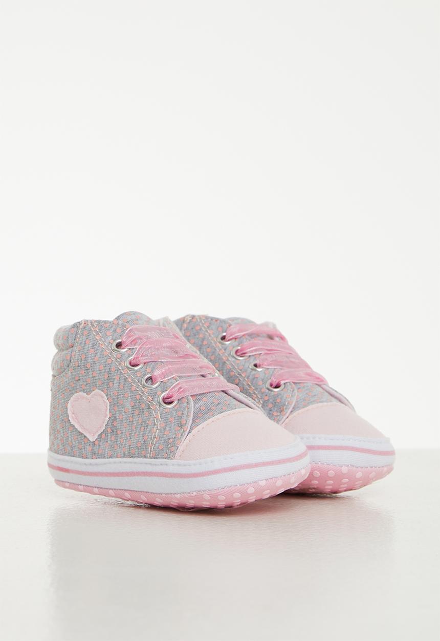 Pop Candy - Lace up sneaker with heart - grey & pink