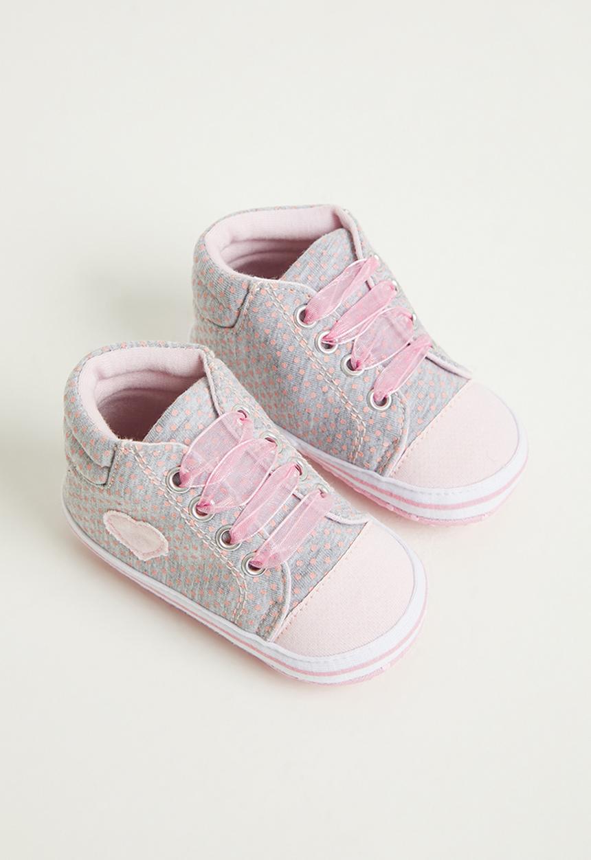 Pop Candy - Lace up sneaker with heart - grey & pink