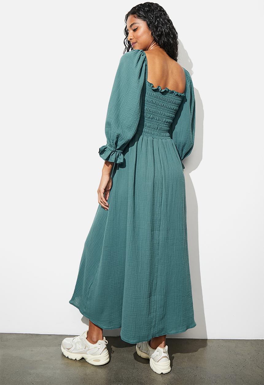 Superbalist - Balloon sleeve dress with smocking detail - teal