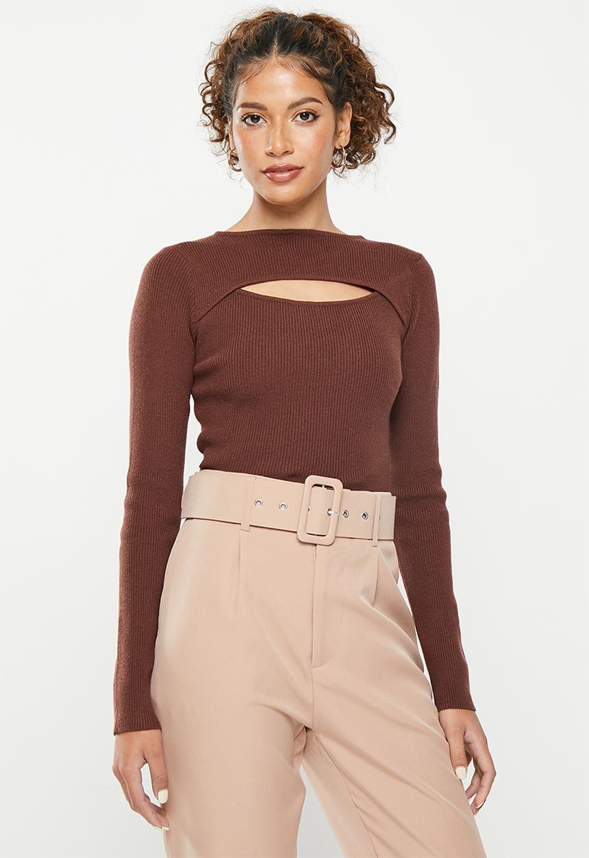 dailyfriday - Cut out long sleeve top - brown