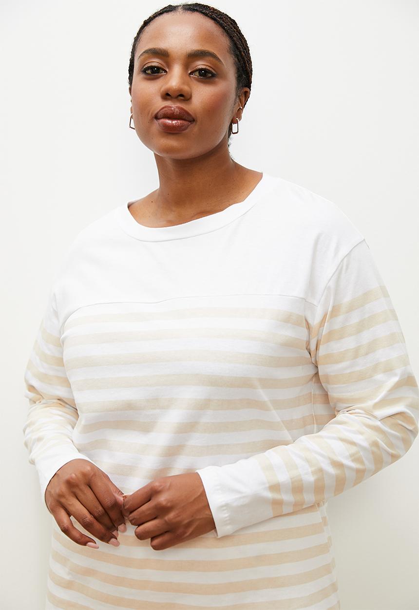 edit - Boatneck tee - stone & white