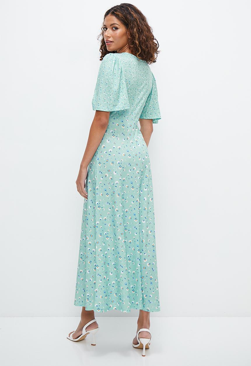 MILLA - Empire flutter sleeve maxi dress - blue ditsy